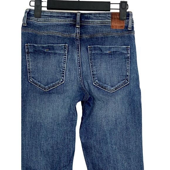 ZARA Cotton Skinny Mid Rise Distressed Stretch Casual Jean Hem Side Slits 2 Blue - Picture 6 of 15